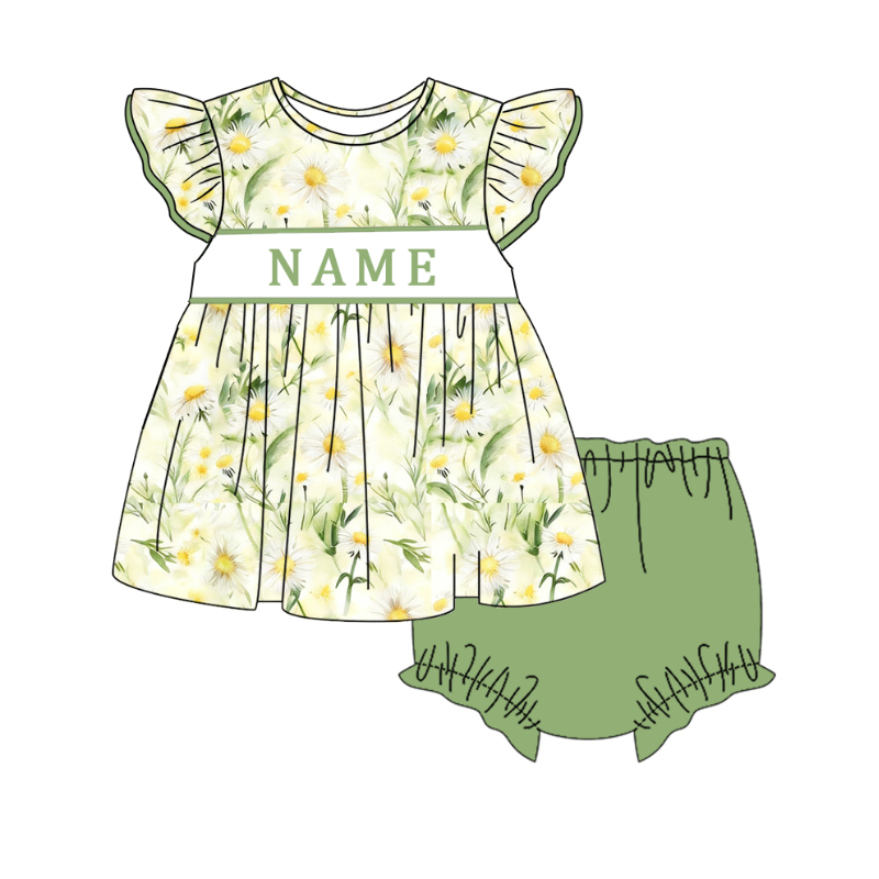 （Pre Order）Siblings Spring&Summer Daisy Embroidery Smocked Dress,Set&Romper-Customized name