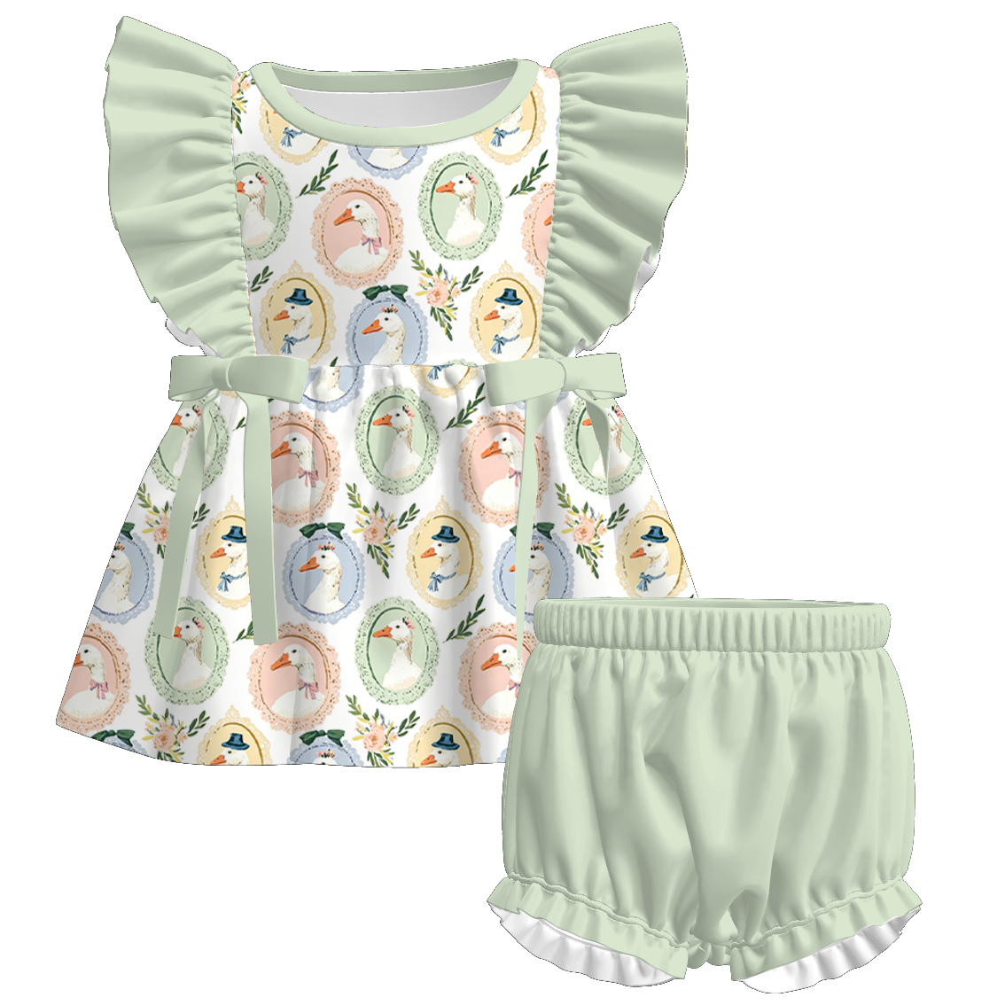 （Pre Order+Prepack Zone）Sisters Silly Goose Print Dress,Set&Romper
