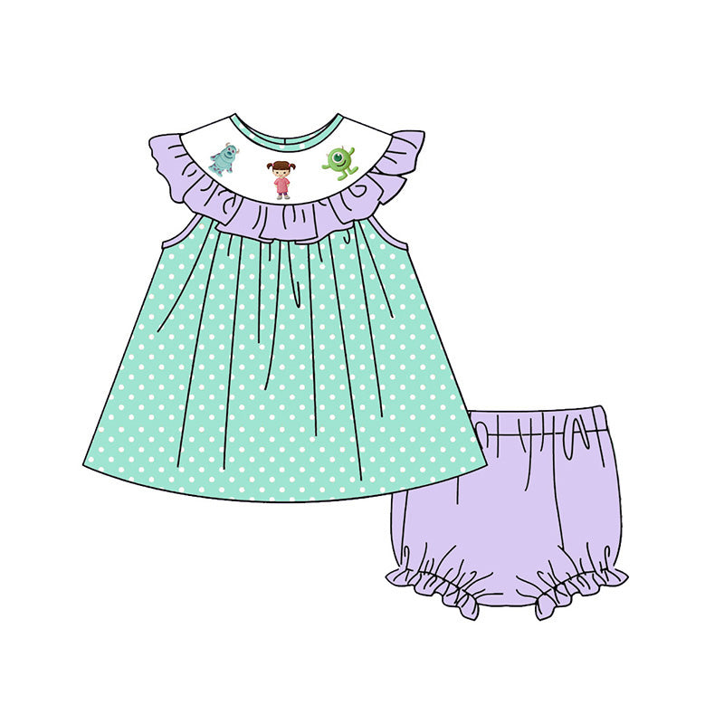 （Pre Order）Siblings Spring&Summer Cartoon Monster Embroidery Smocked Dress,Set&Romper