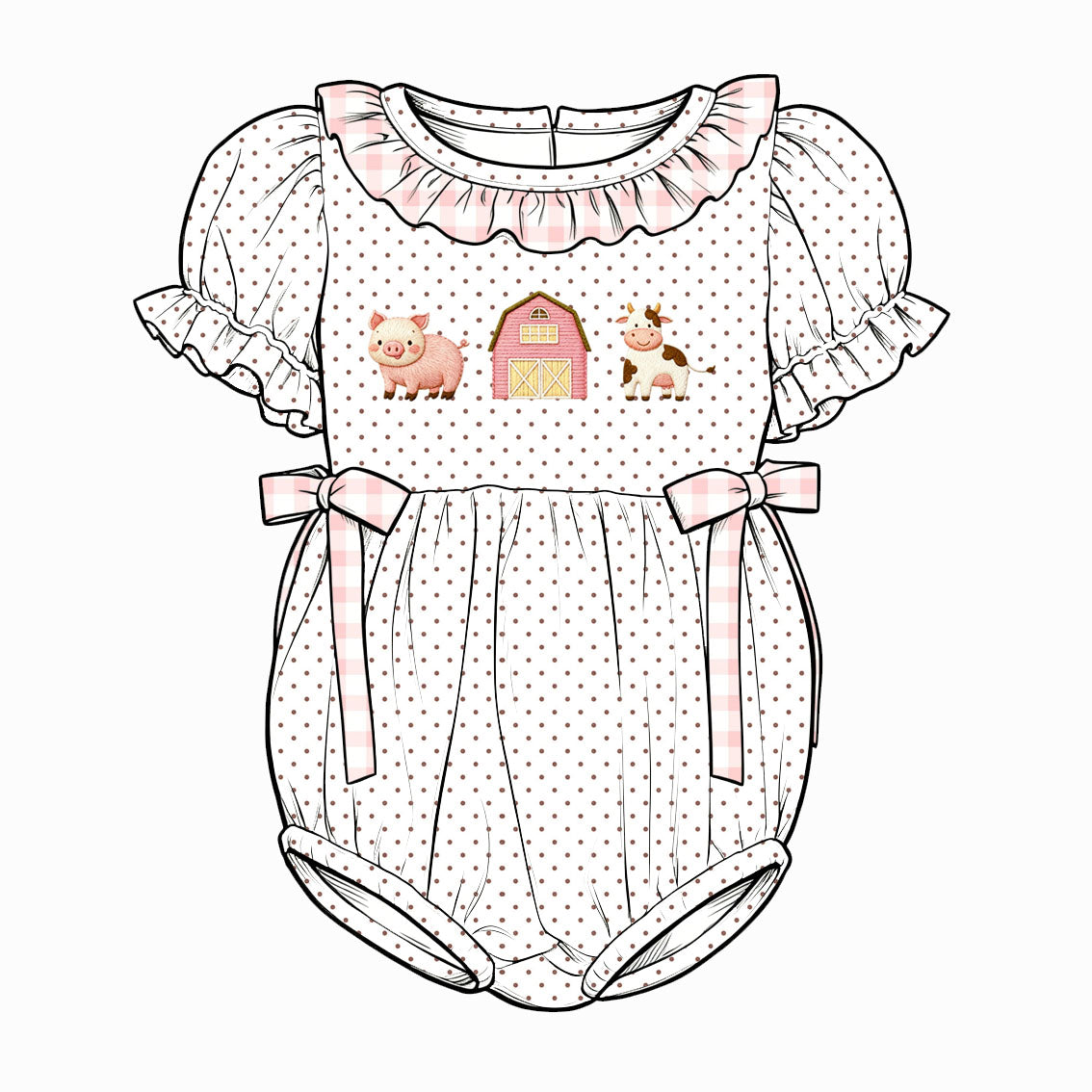 （Pre Order）Siblings Summer Farm Embroidery Dress,Set&Romper