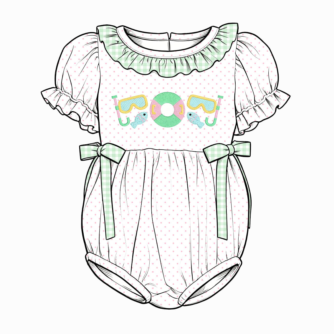 （Pre Order）Siblings Summer Diving Embroidery Dress,Set&Romper
