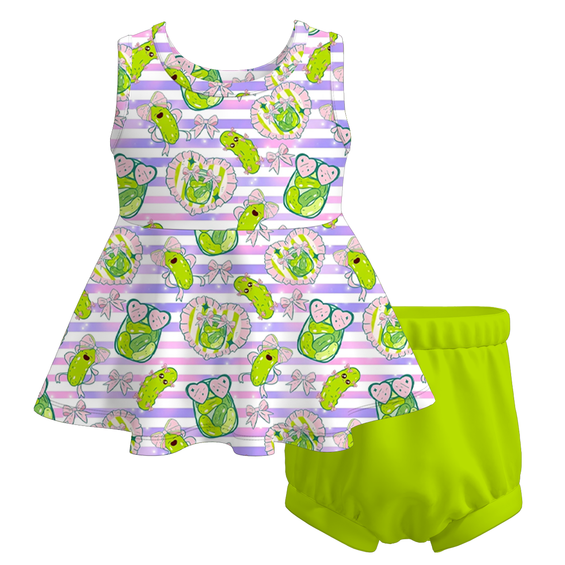 （Pre Order+Prepack Zone）Sisters Summer Pickle Print Dress&Bloomer Set