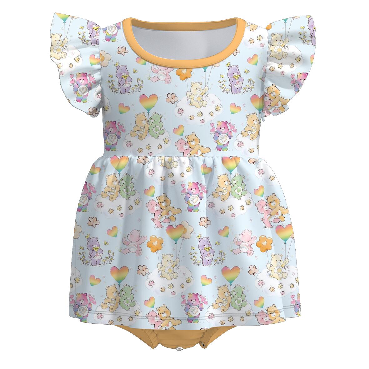 （Pre Order+Prepack Zone）Sisters Summer Cartoon Bear Print Dress&Romper