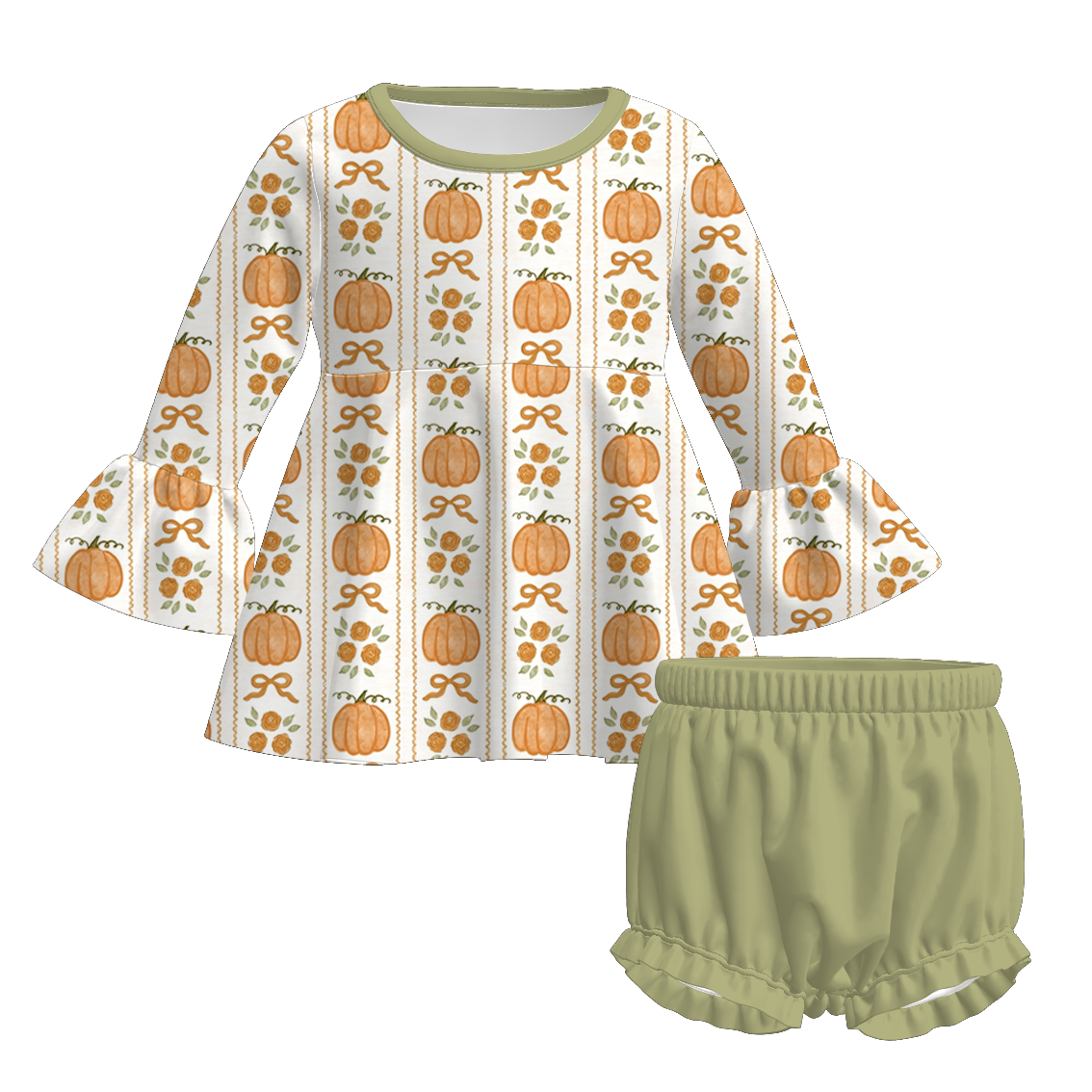 （Pre Order+Prepack Zone）Toddler Girls Fall Pumpkin Print Bloomer Set