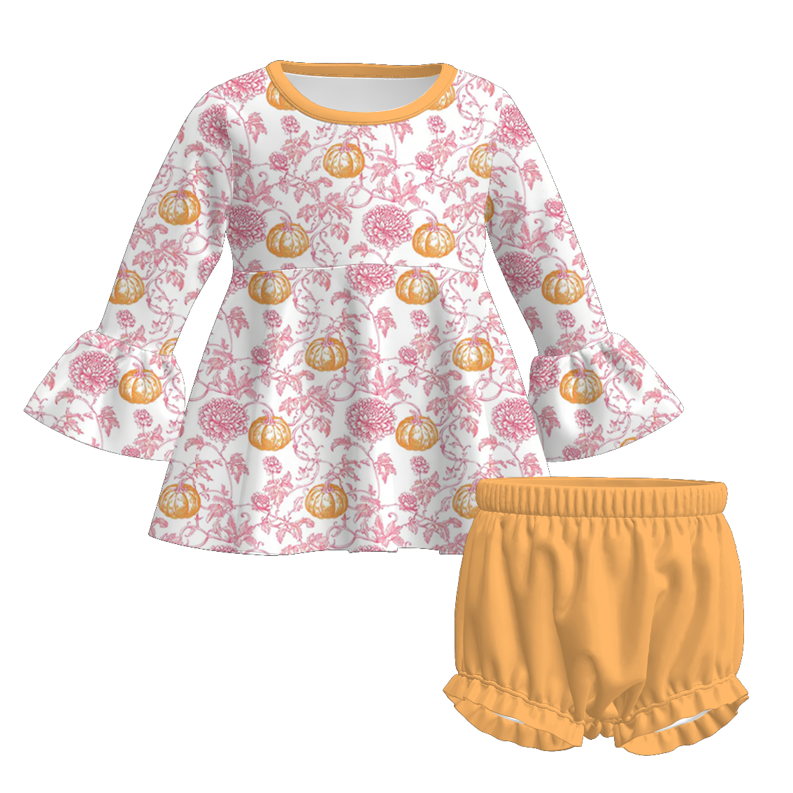 （Pre Order+Prepack Zone）Toddler Girls Fall Pumpkin Print Bloomer Set
