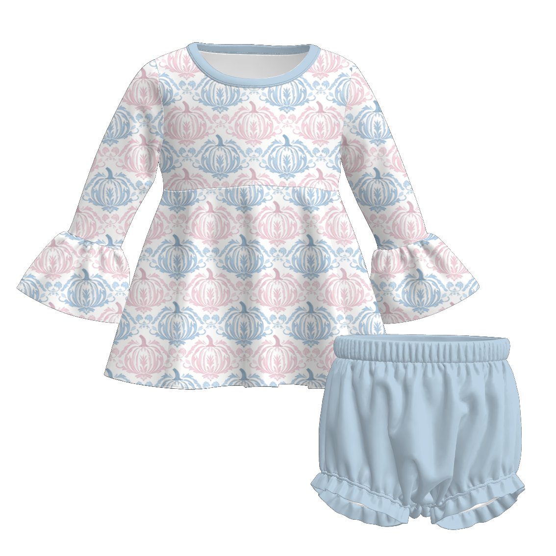 （Pre Order+Prepack Zone）Toddler Girls Fall Pumpkin Print Bloomer Set