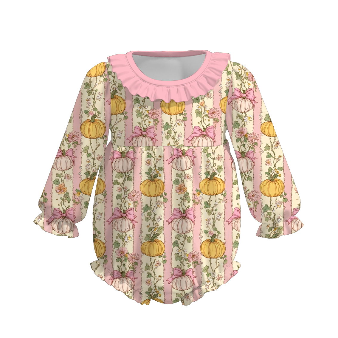 （Pre Order+Prepack Zone）Toddler Girls Fall Pumpkin Print Romper