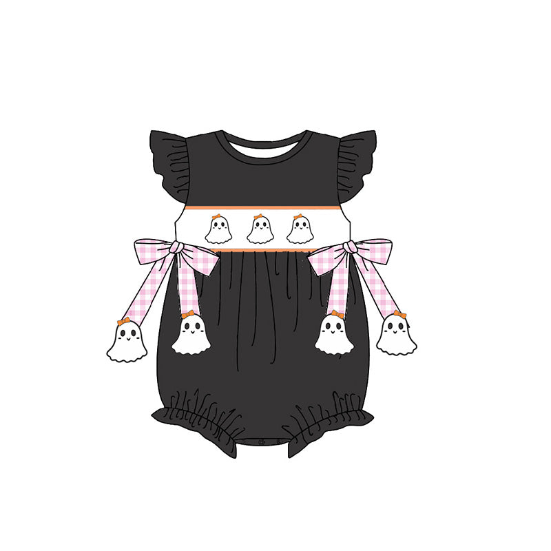 （Pre Order）Siblings Halloween Ghost Embroidery Smocked Dress,Set&Romper