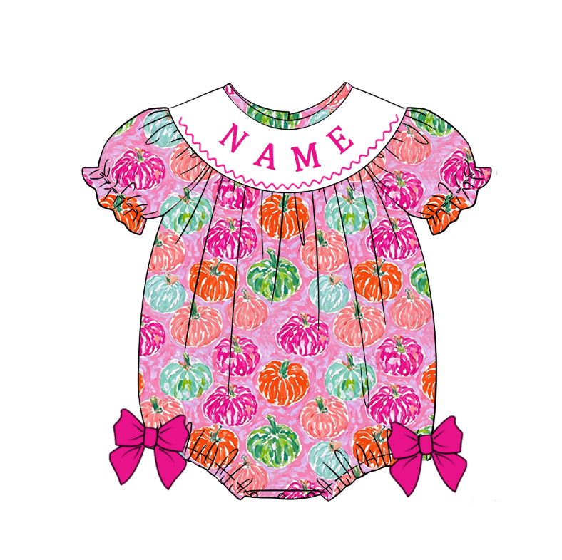 （Pre Order）Sisters Pumpkin Embroidery Smocked Dress,Set&Romper