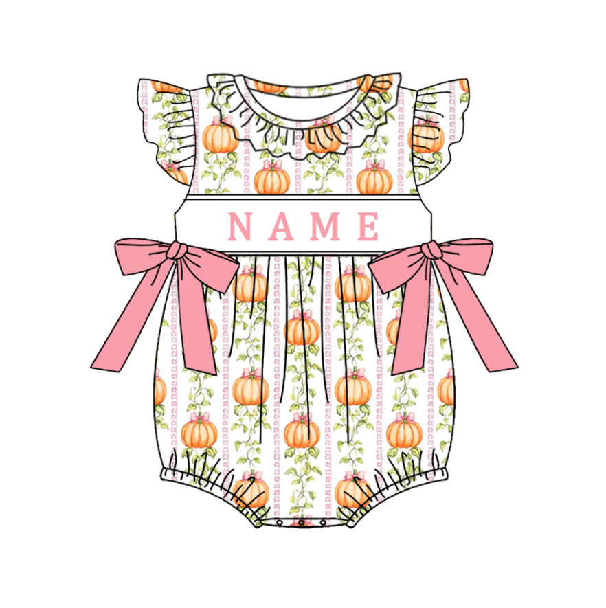 （Pre Order）Sisters Pumpkin Embroidery Smocked Dress,Set&Romper
