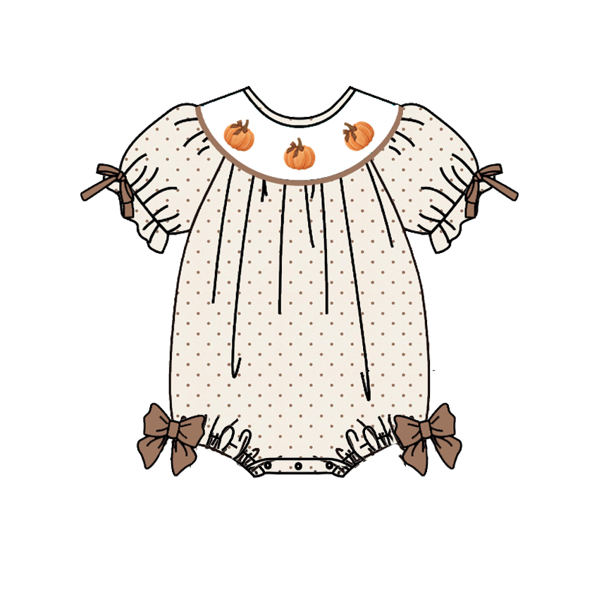 （Pre Order）Sisters Pumpkin Embroidery Smocked Dress,Set&Romper