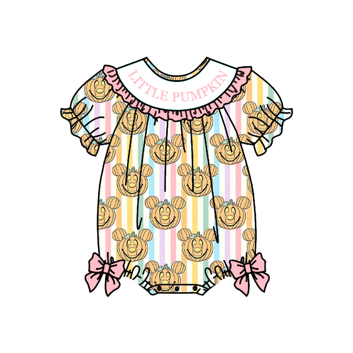 （Pre Order）Girls Halloween Embroidery Smocked Romper&Bloomer Set