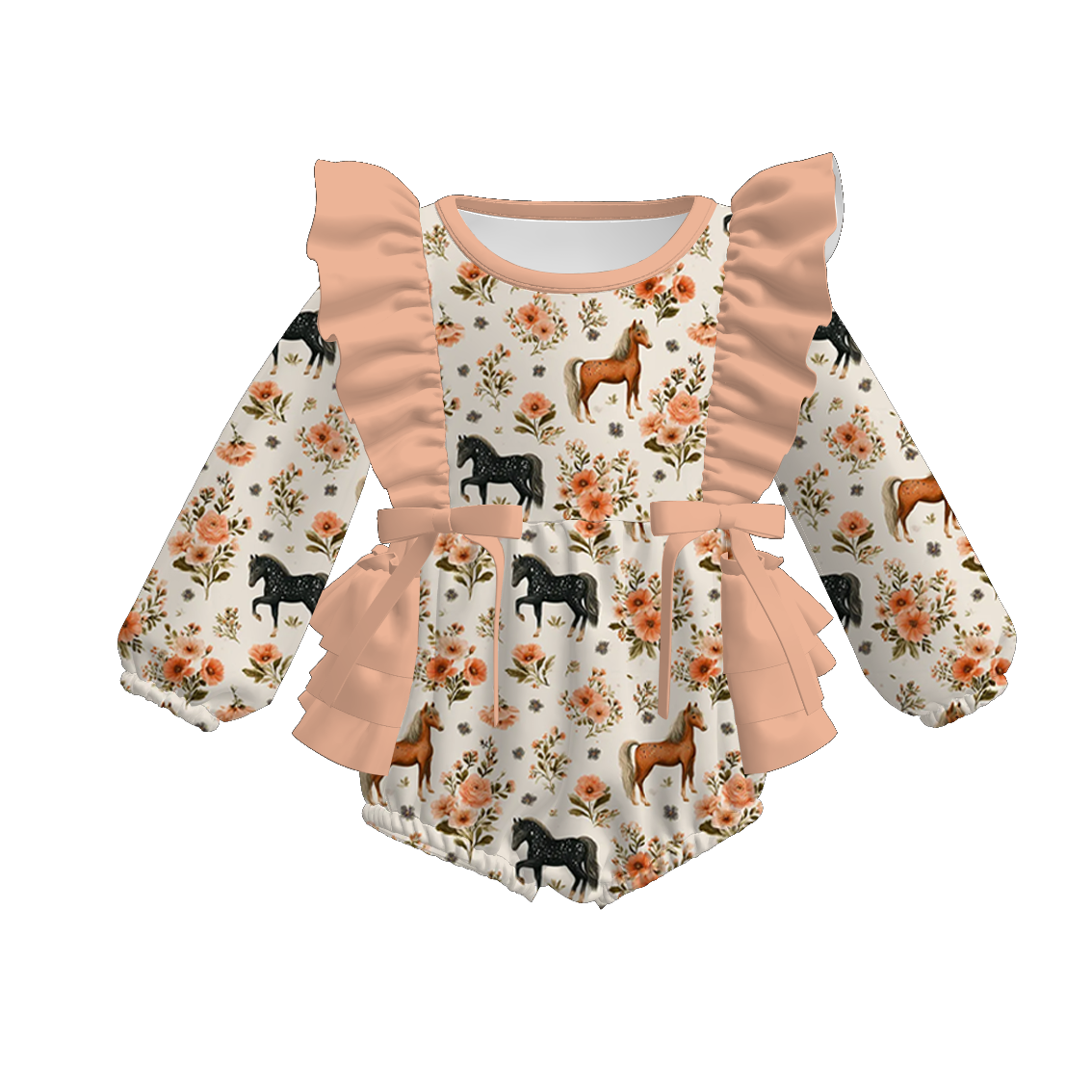 （Pre Order）Sisters Fall Horse Print Set,Jumpsuit&Romper