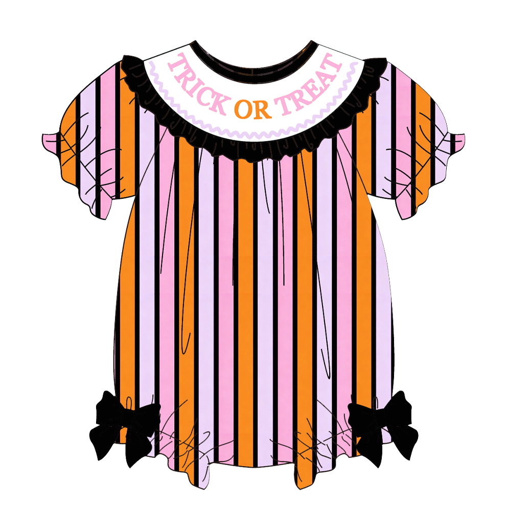（Pre Order）Girls Halloween Embroidery Smocked Dress,Set&Romper