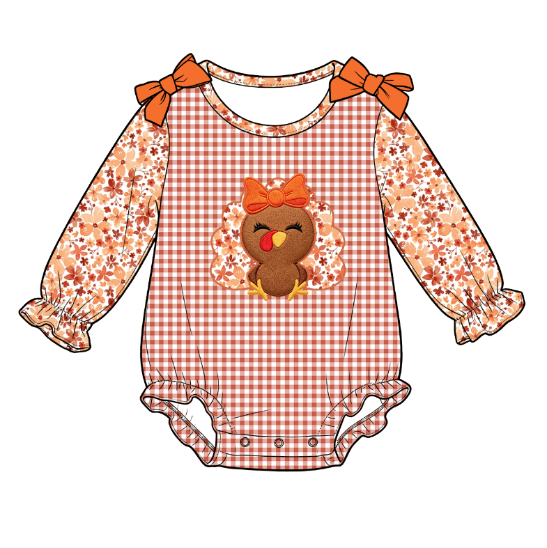 （Pre Order）Girls Thanksgiving Turkey Applique Dress&Romper