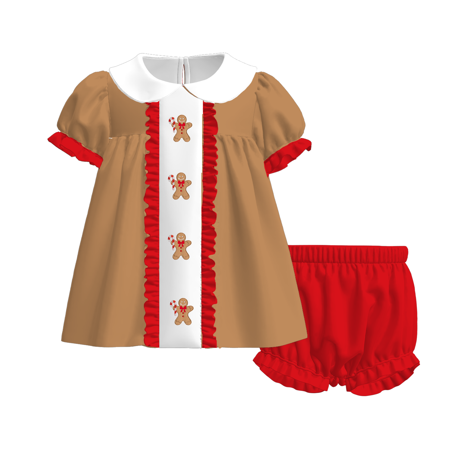 （Pre Order）Sisters Christmas Gingerbread Embroidery Dress&Romper