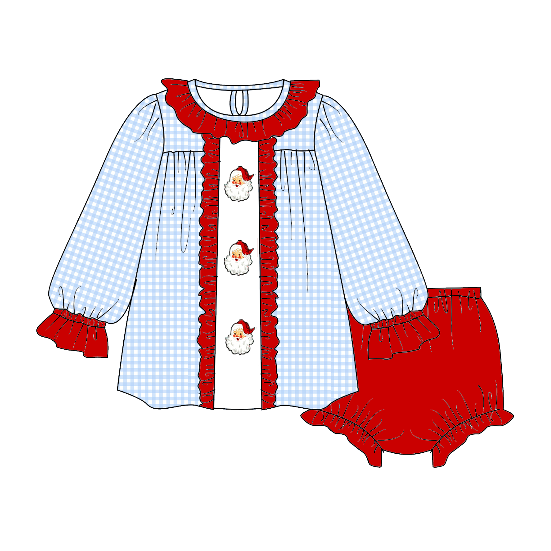 （Pre Order）Siblings Christmas Santa Claus Embroidery Dress,Set&Romper