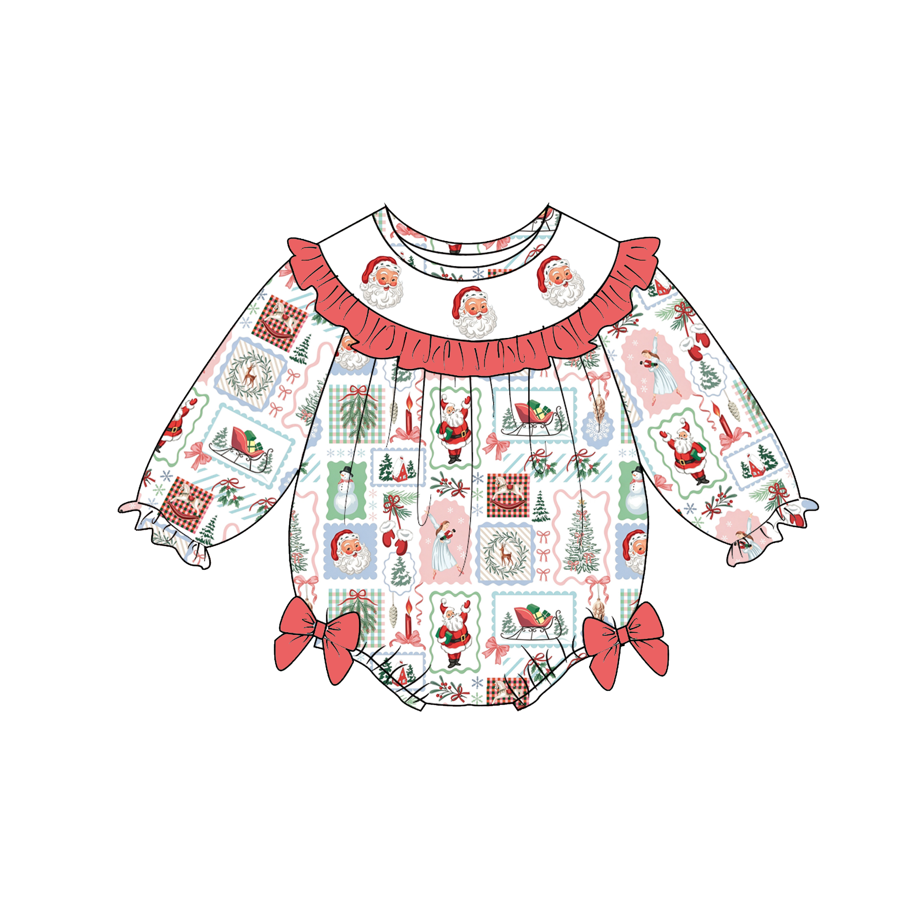 （Pre Order）Sisters Christmas Embroidery Smocked Dress,Set&Romper