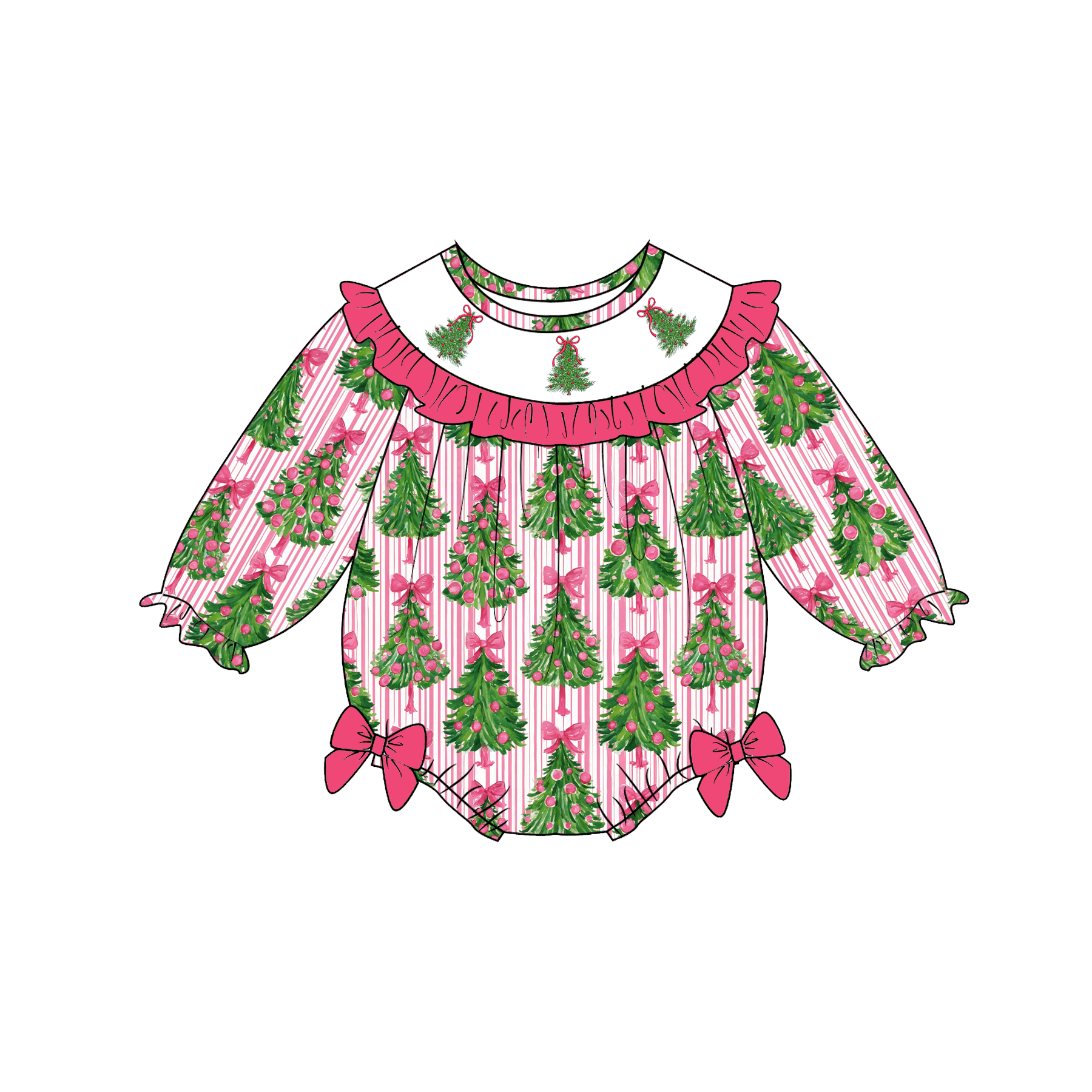 （Pre Order）Sisters Christmas Embroidery Smocked Dress,Set&Romper