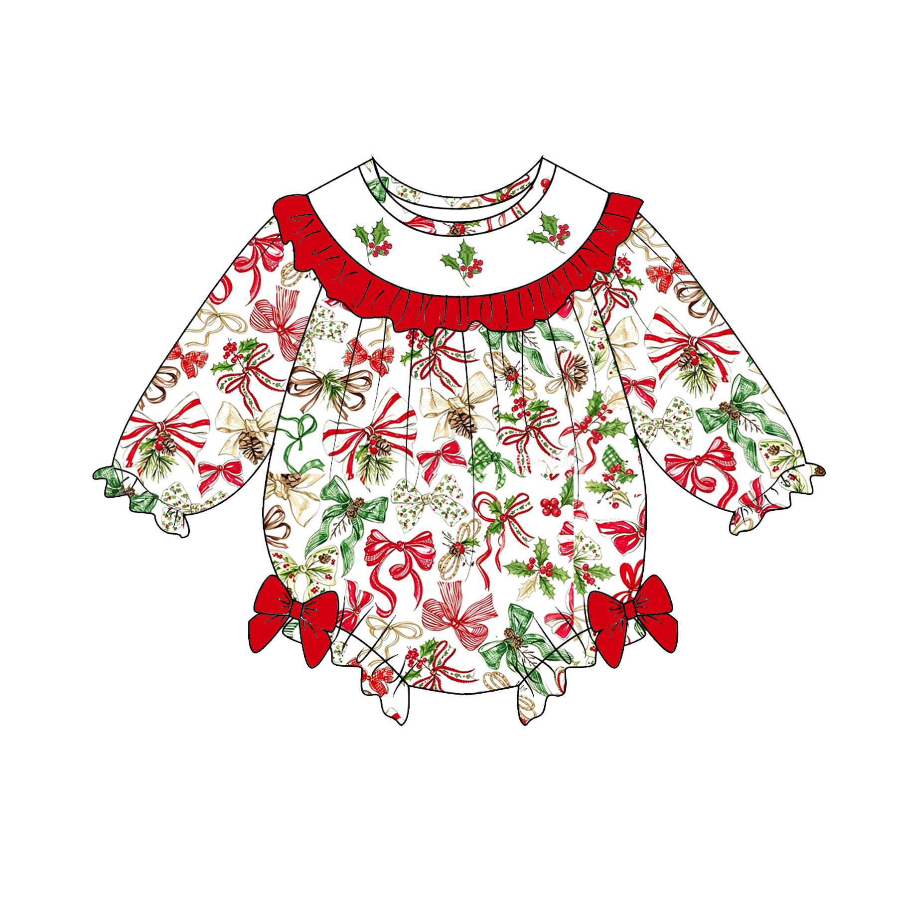 （Pre Order）Sisters Christmas Embroidery Smocked Dress,Set&Romper