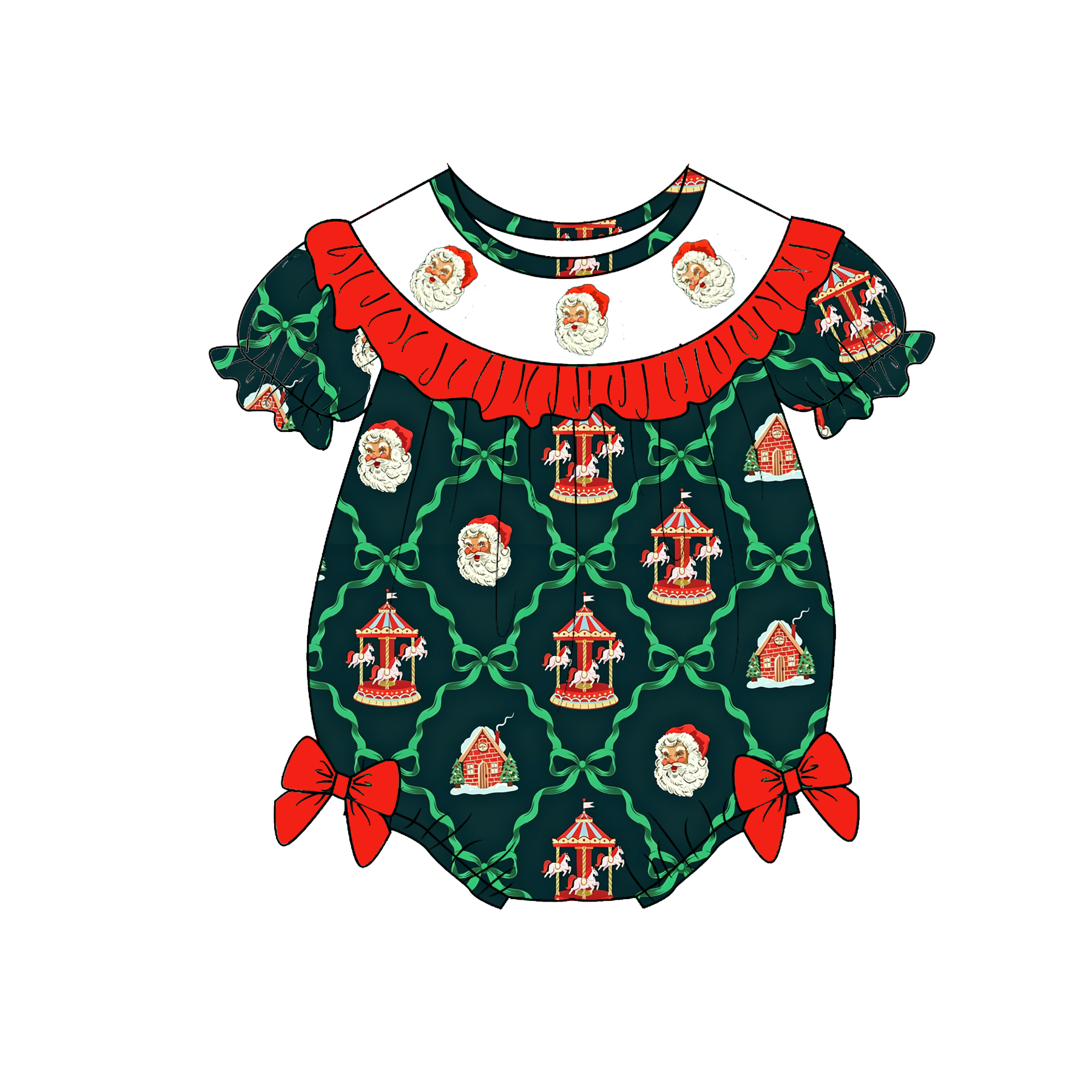 （Pre Order）Sisters Christmas Embroidery Smocked Dress,Set&Romper