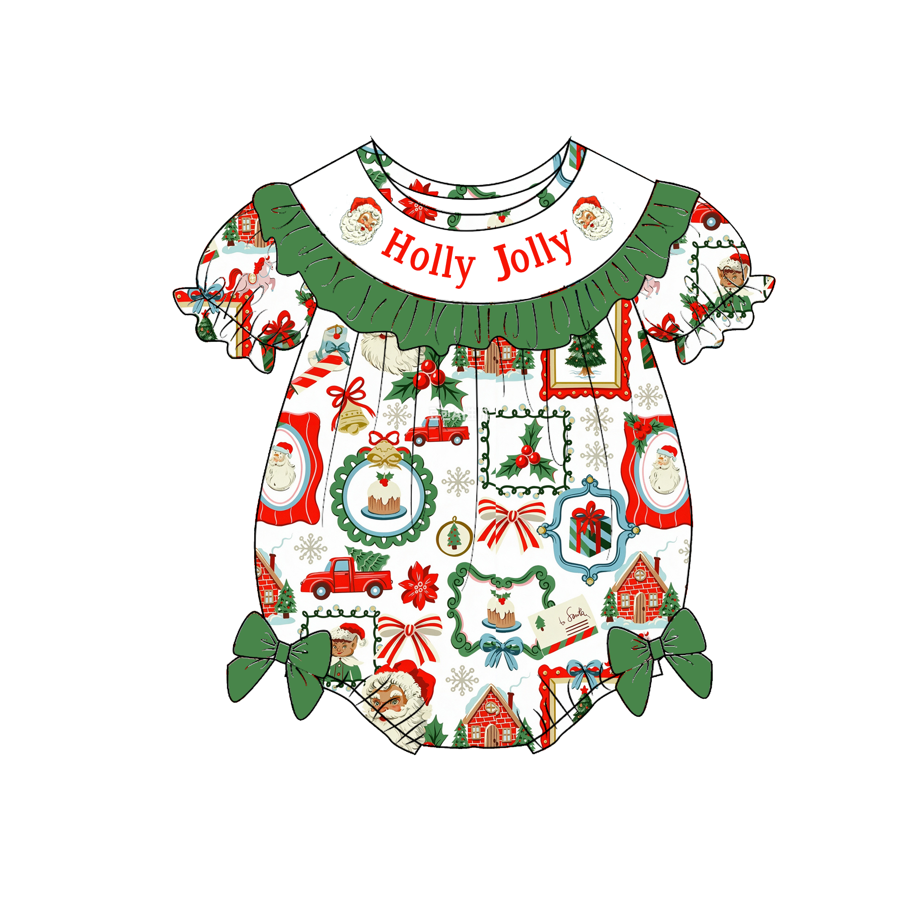 （Pre Order）Sisters Christmas Embroidery Smocked Dress,Set&Romper