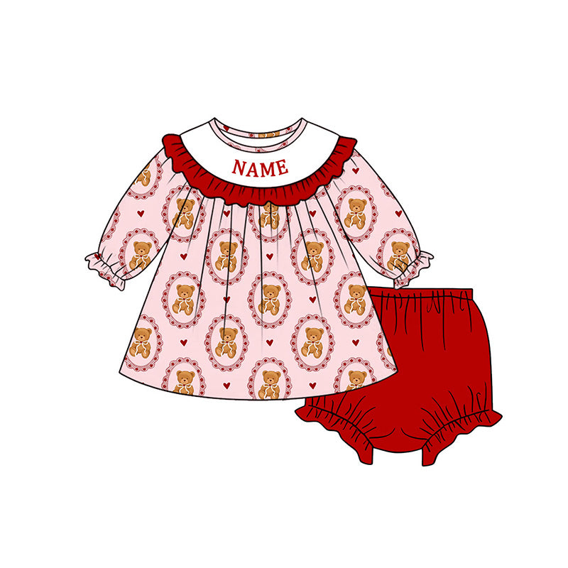 （Pre Order）Sisters Valentine's Day Embroidery Smocked Dress,Set&Romper