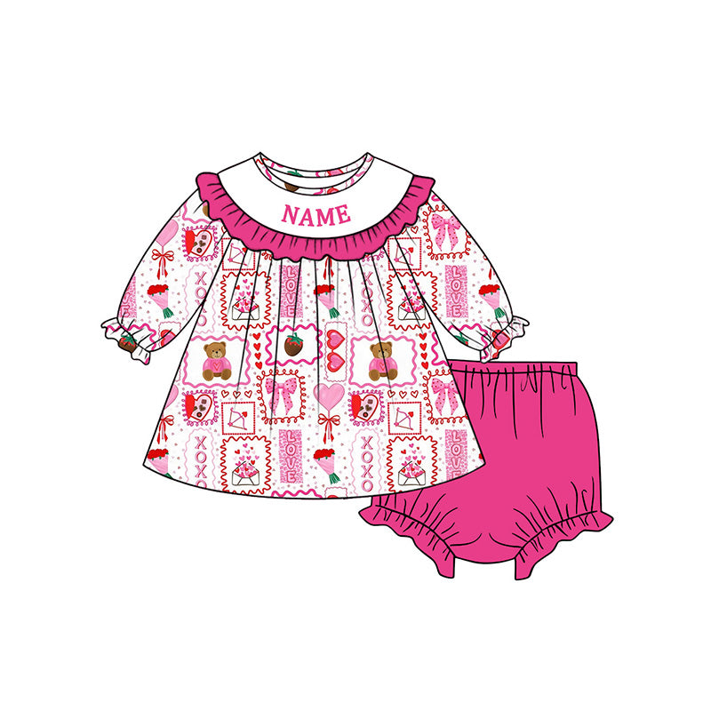 （Pre Order）Sisters Valentine's Day Embroidery Smocked Dress,Set&Romper