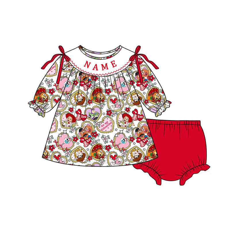 （Pre Order）Sisters Valentine's Day Embroidery Smocked Dress,Set&Romper