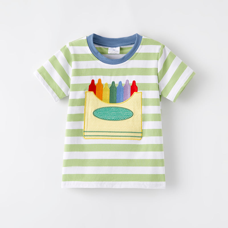 （In Stock）Boys Summer Back To School Crayon Applique Cotton Top