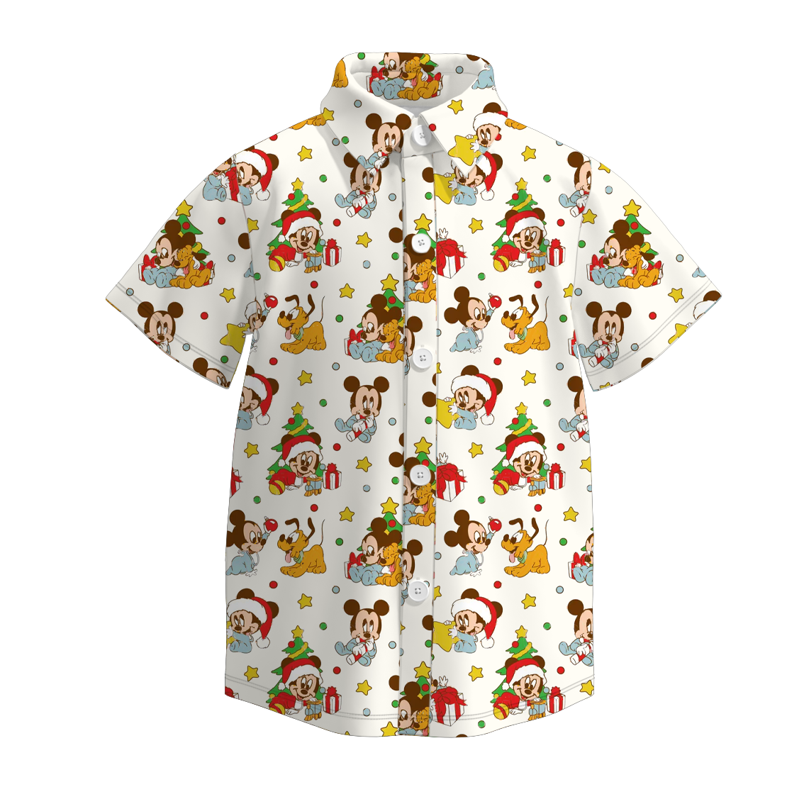 （Pre Order）Boys Christmas Cartoon Print Four-way Stretch Shirt