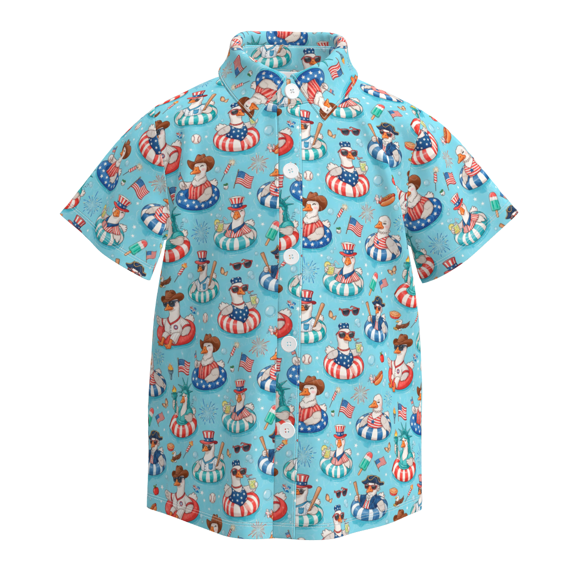 （Pre Order）Boys Patriotic Cartoon Print Four-way Stretch Shirt