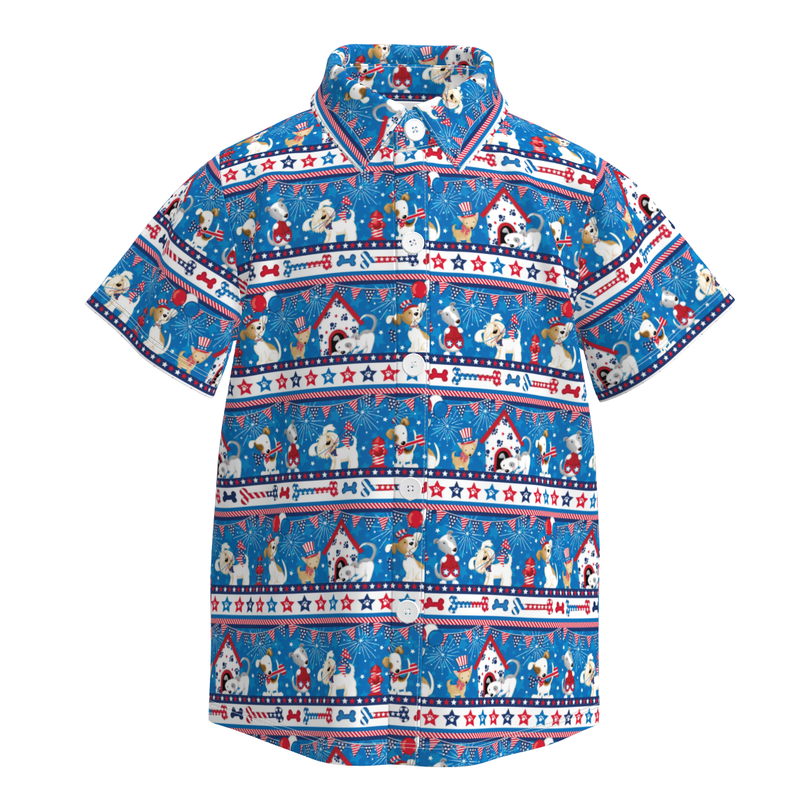 （Pre Order）Boys Patriotic Cartoon Print Four-way Stretch Shirt