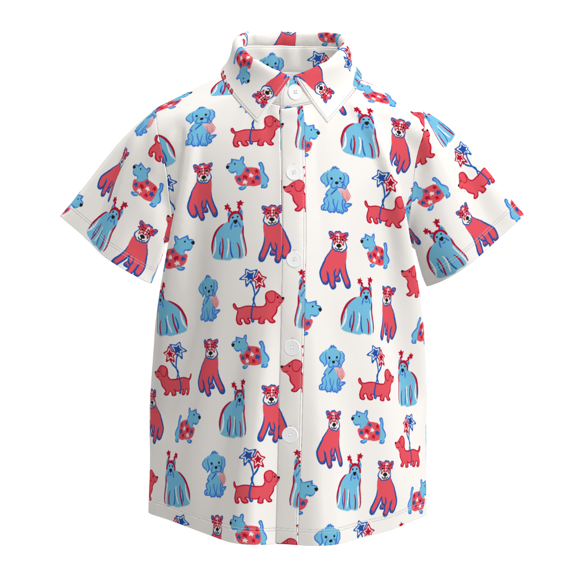 （Pre Order）Boys Patriotic Cartoon Print Four-way Stretch Shirt