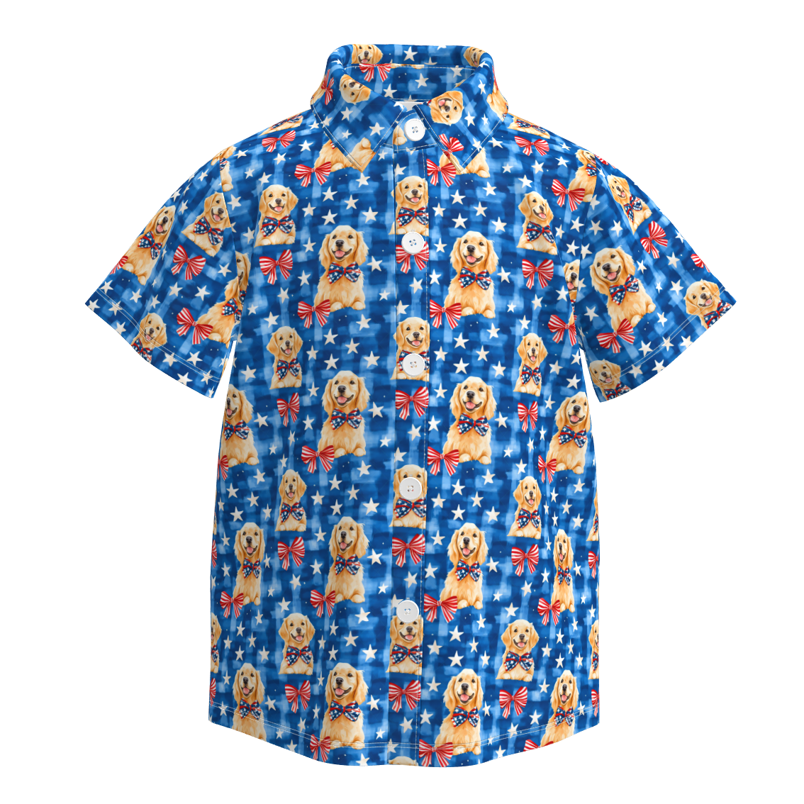 （Pre Order）Boys Patriotic Cartoon Print Four-way Stretch Shirt