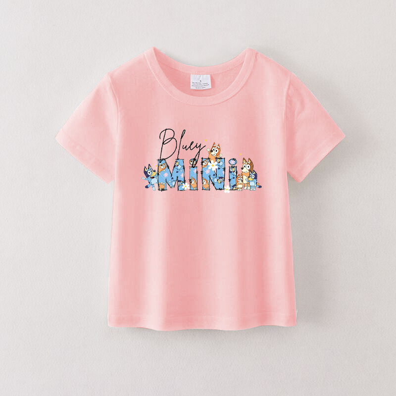 （Pre Order）Mommy & me Cartoon Printed Short Sleeve Pink T-shirt
