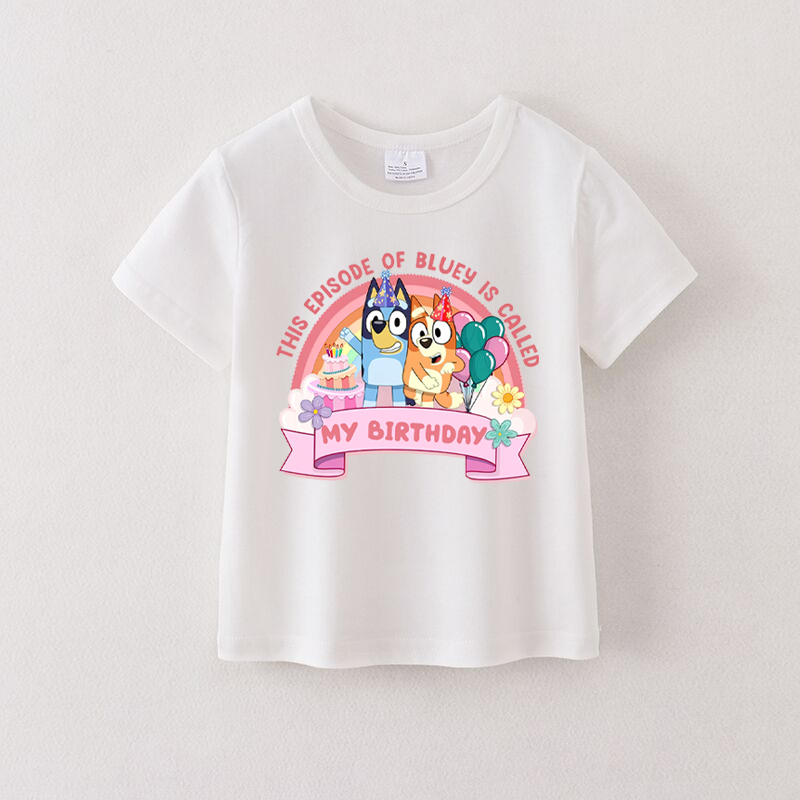 Girls Cotton Birthday Cartoon Print White T-shirt