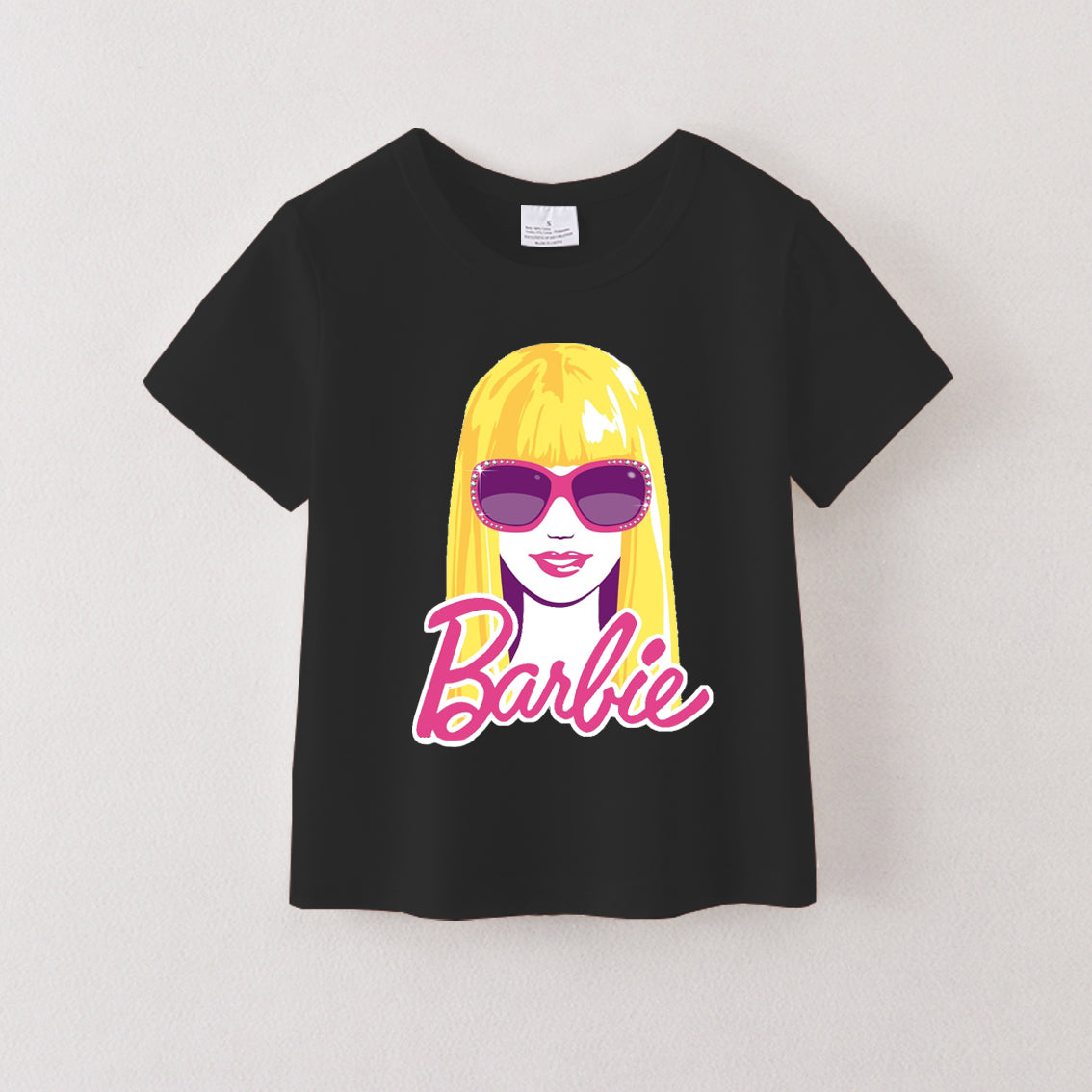 （Pre Order）Summer Girls Black Cotton Black Cartoon Print T-shirt