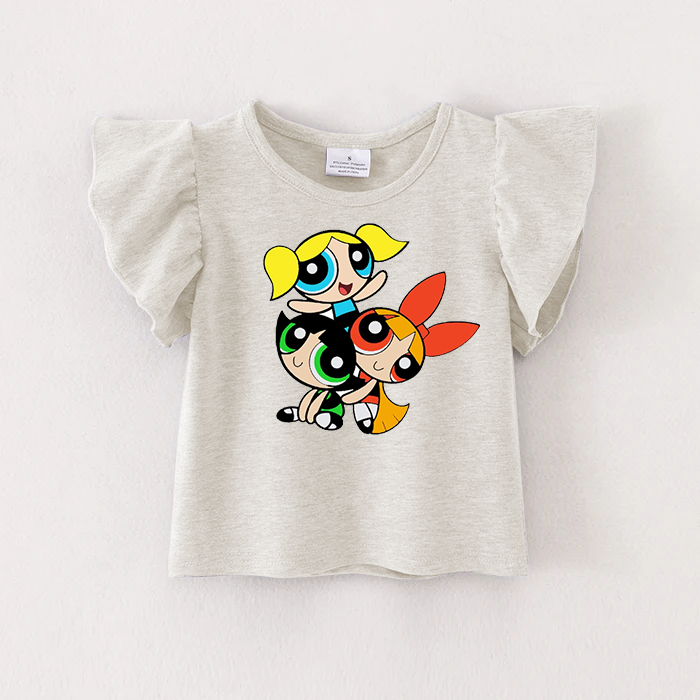 （Pre Order）Girls Spring and Summer Cartoon Print Ruffles Top