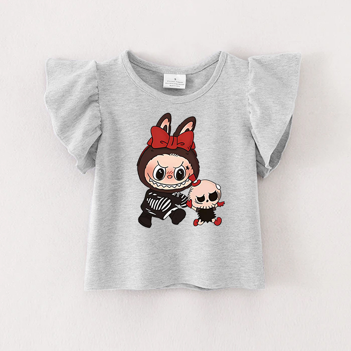 （Pre Order）Girls Spring and Summer Cartoon Print Ruffles Top