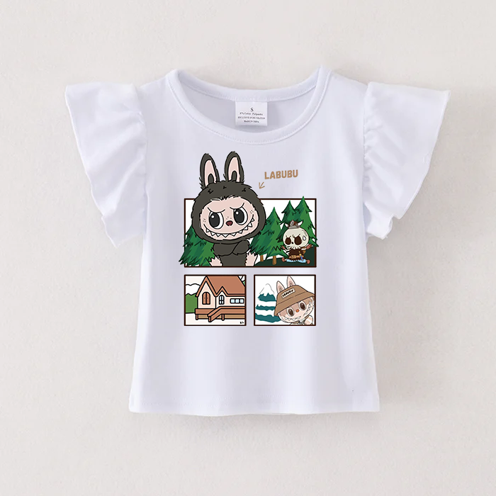 （Pre Order）Girls Spring and Summer Cartoon Print Ruffles Top