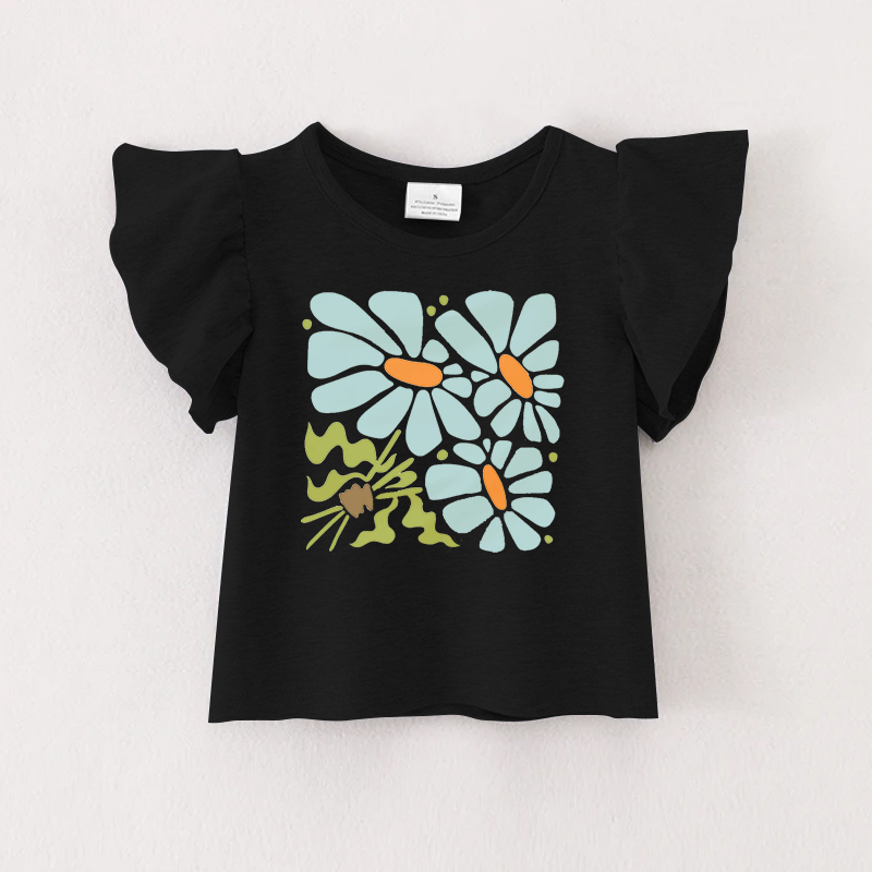 （Pre Order）Girls Spring and Summer Floral Print Ruffles Top