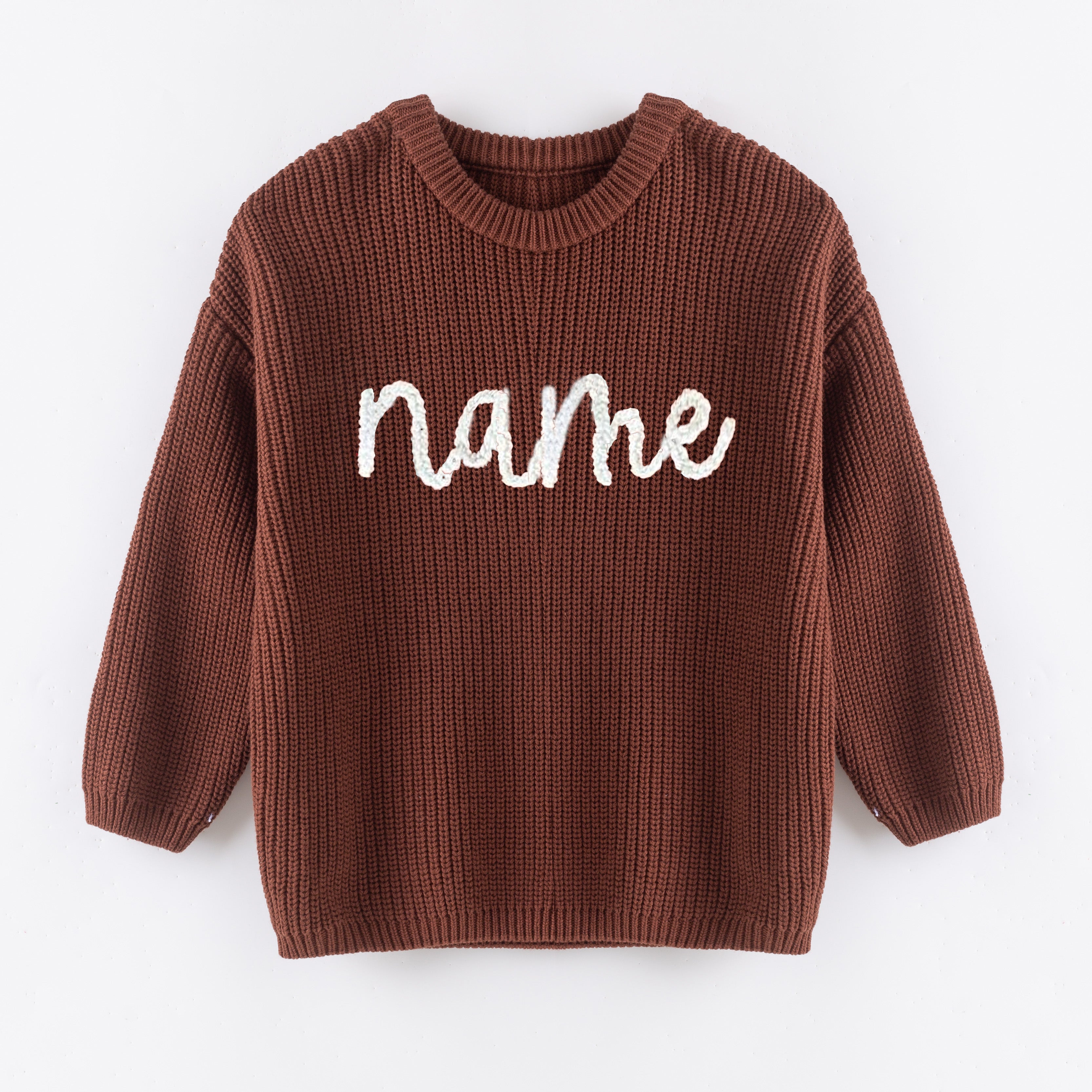 （In Stock+Pre Order）Girls Fall&Winter Brown Solid Color Custom Embroidery Sweater