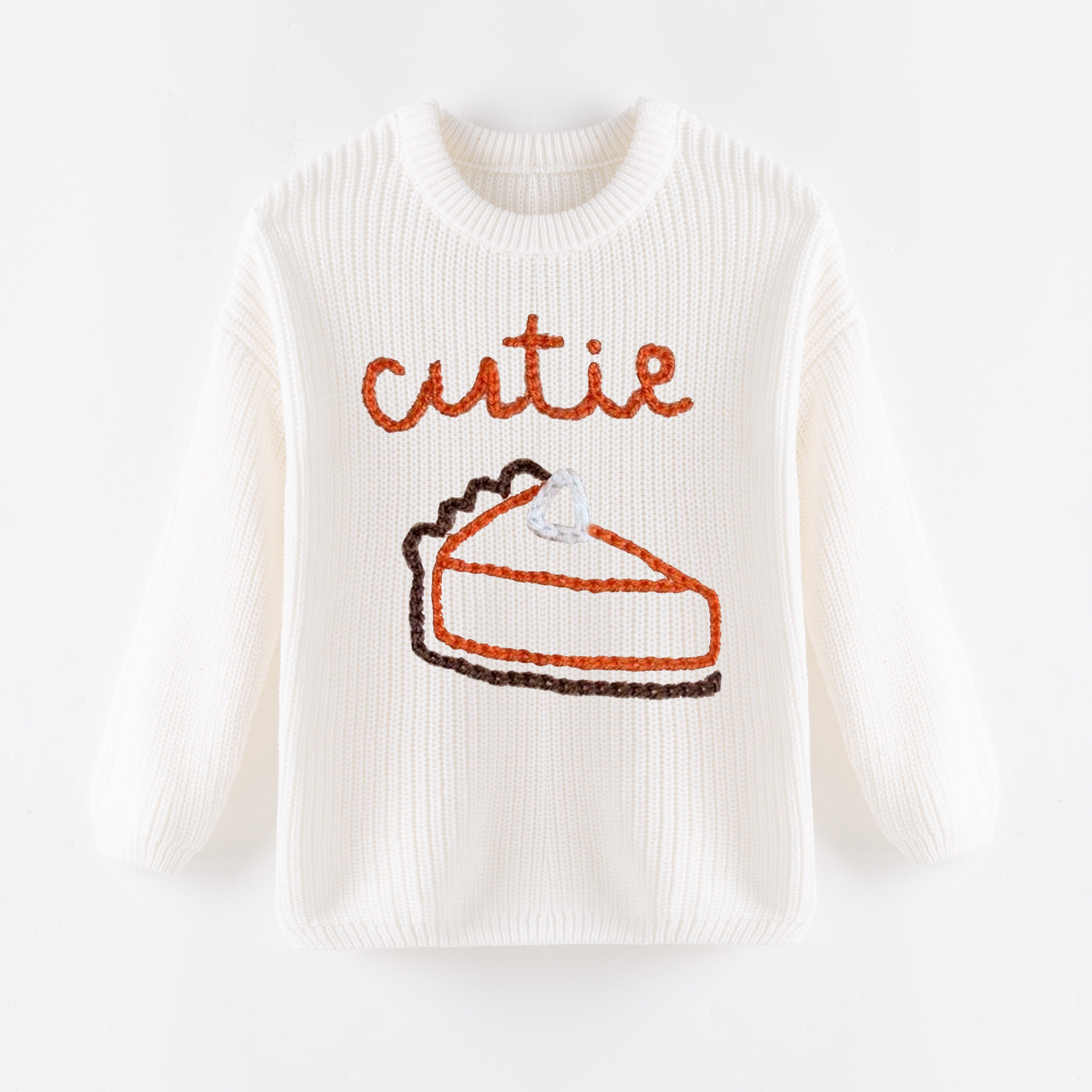 （In Stock+Pre Order）Girls Fall&Winter White Solid Color Custom Embroidery Sweater