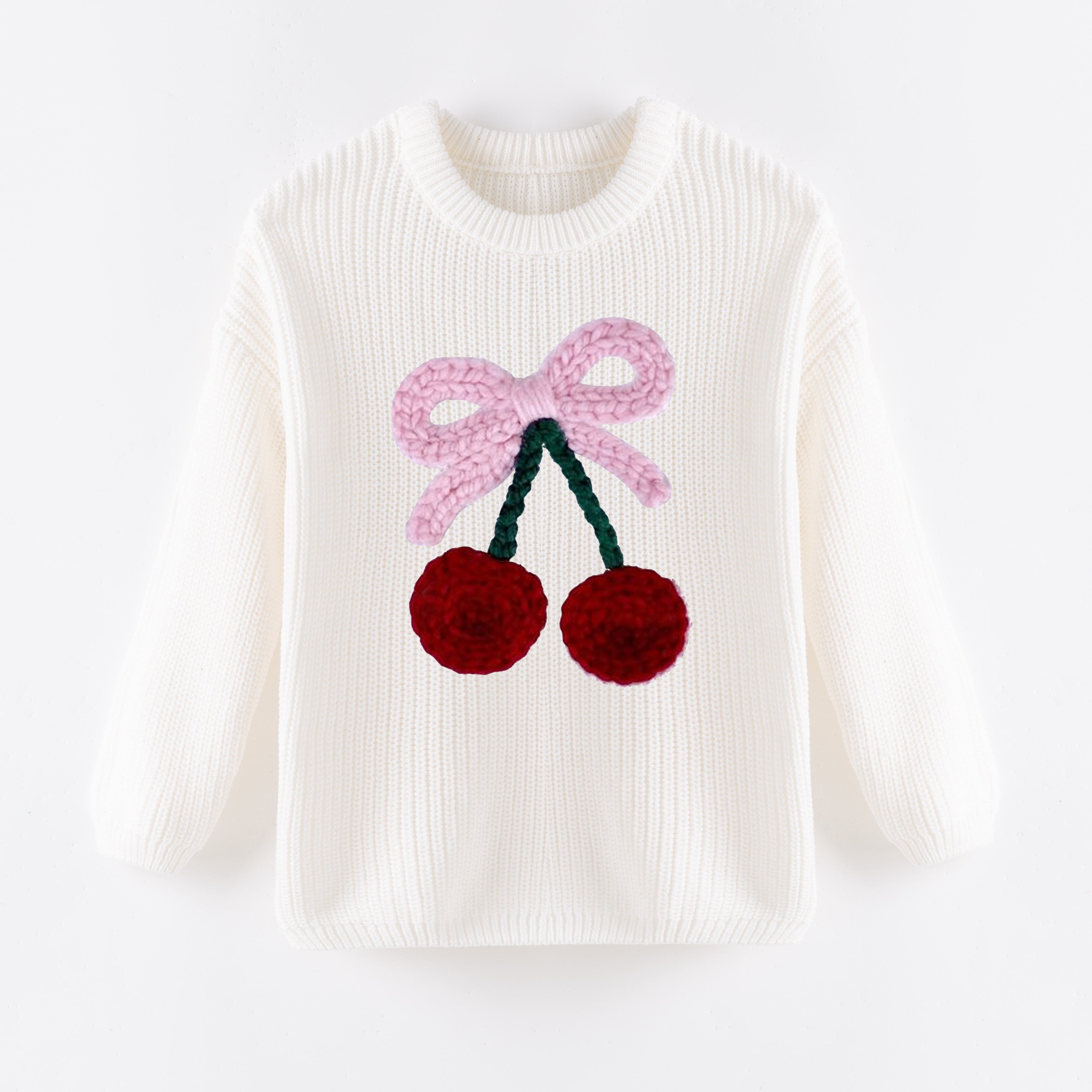 （In Stock+Pre Order）Girls Fall&Winter White Solid Color Custom Embroidery Sweater