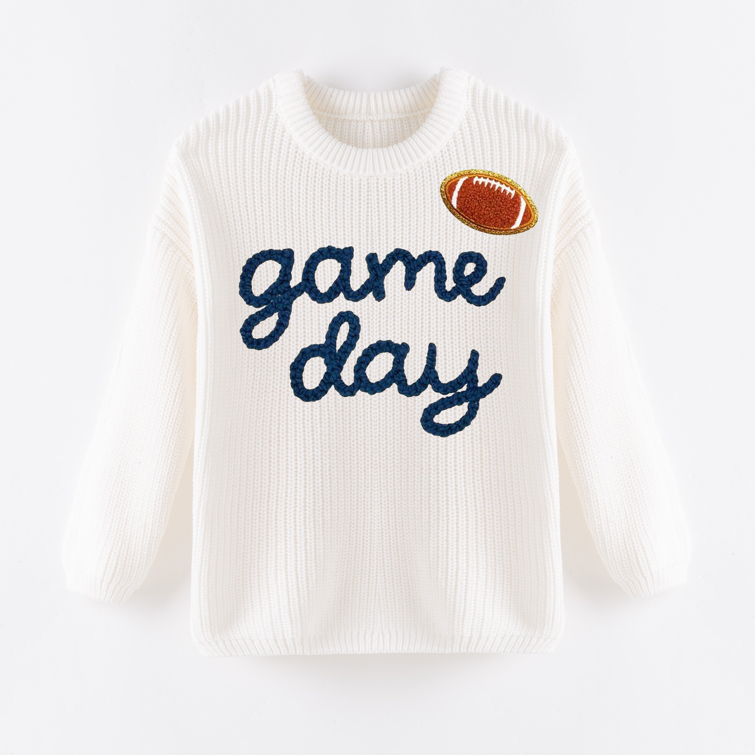 （In Stock+Pre Order）Girls Fall&Winter White Solid Color Custom Embroidery Sweater
