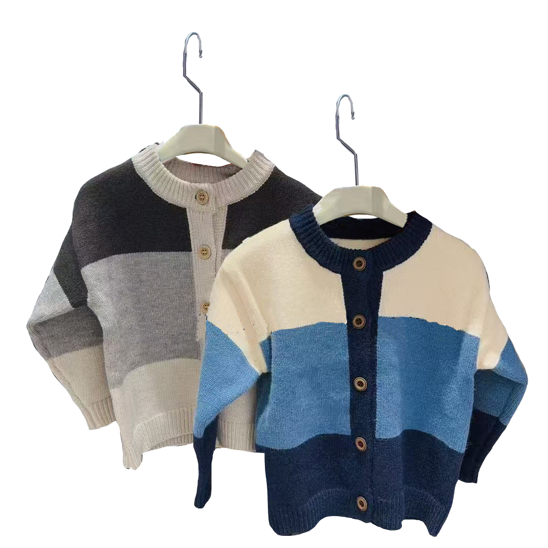（Prepack Zone）Girls Fall&Winter Color Matching Sweater Cardigan