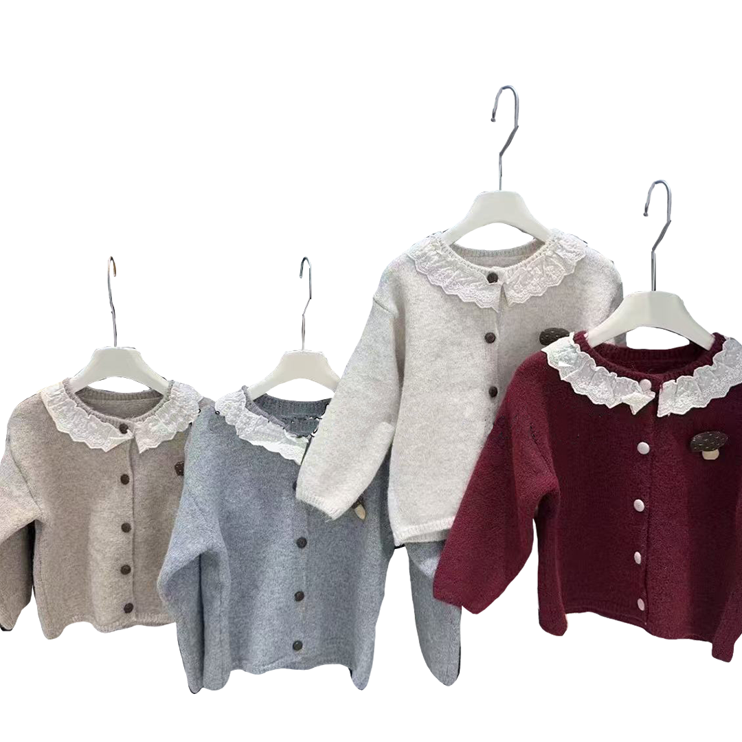 （Prepack Zone）Girls Fall&Winter Doll Collar Sweater Cardigan