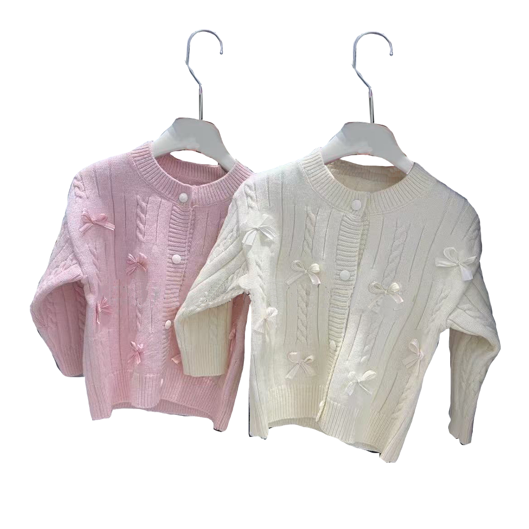 （Prepack Zone）Girls Fall&Winter Bow Sweater Cardigan