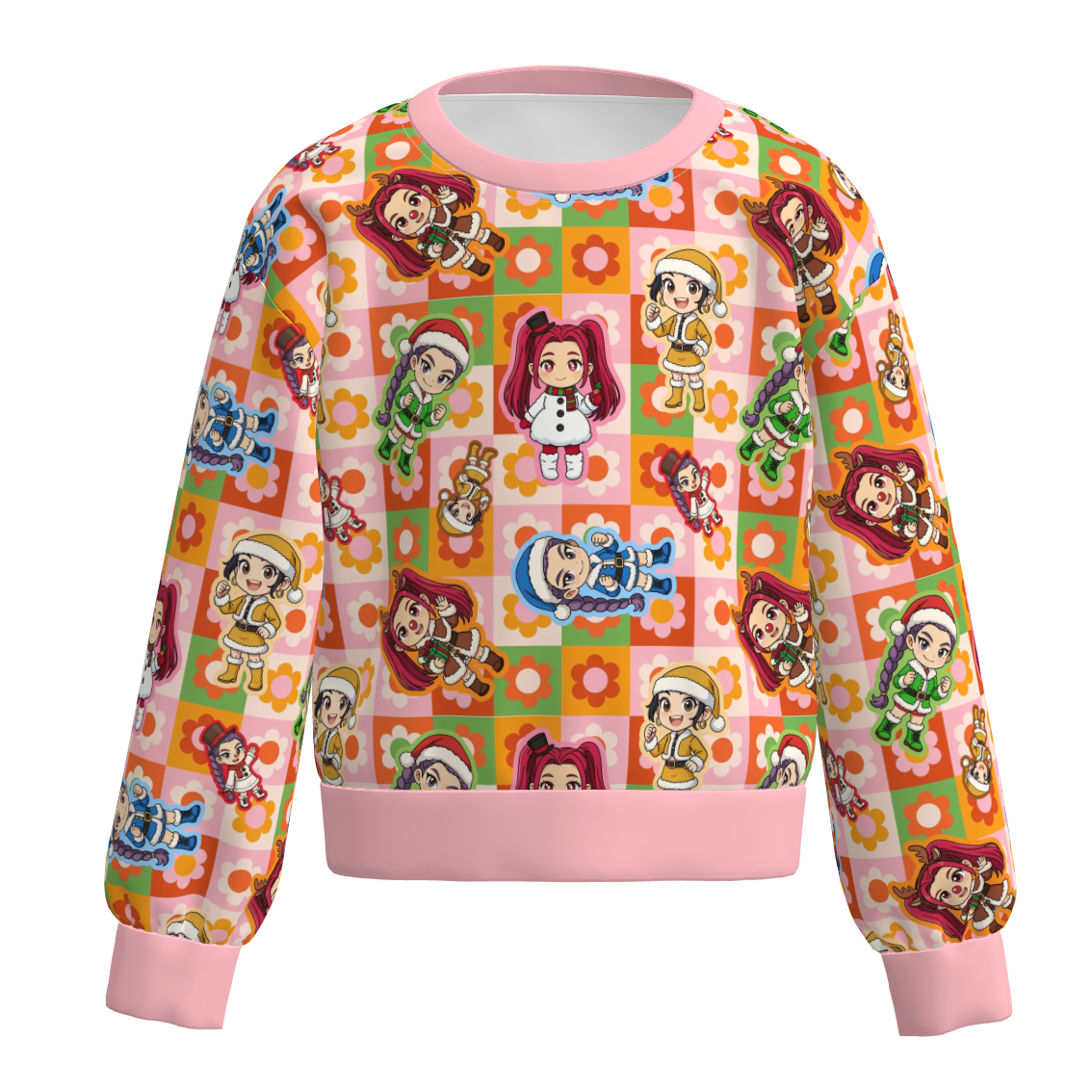 （Pre Order）Girls Christmas Cartoon Print Sweatshirt